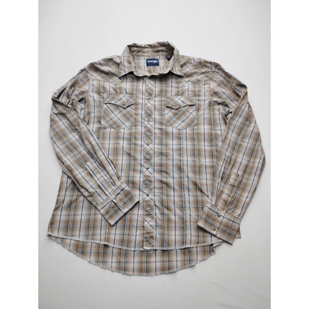 Wrangler Long Sleeve Pearl Snap Shirt Mens XL Brown Plaid Western Cowboy Rodeo